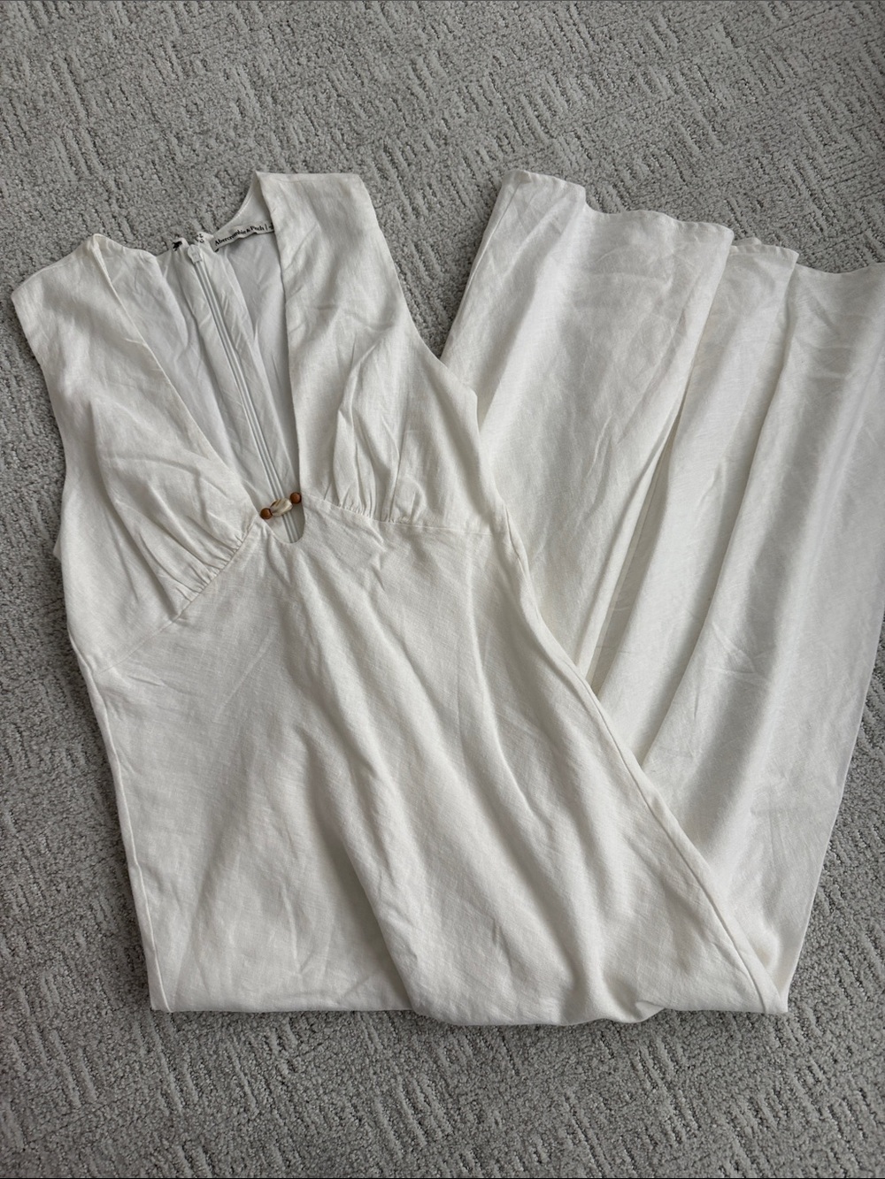 Women’s Cream V-Neck Linen Dress with Bead Detail